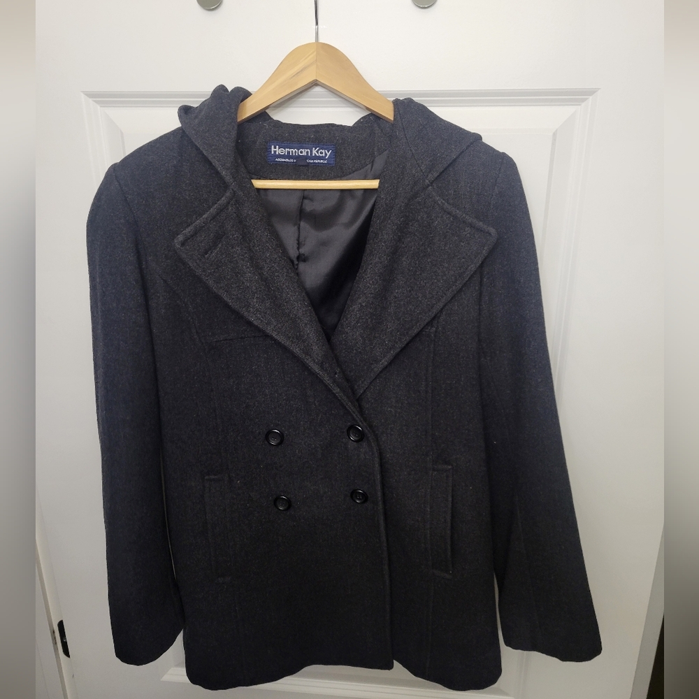 Women's Gray Wool Hooded Peacoat Size S